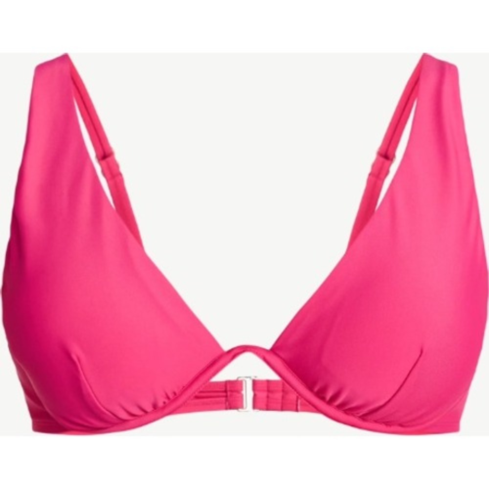 Time and Tru Bikini Swim Top Womens 2X Smokin Hot Pink Underwire Plunge Strappy